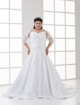 Ivory Spaghetti Pleated A-line Satin Plus Size Wedding Dress