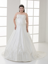 Lace Ivory Ball Gown Plus Size White Sweetheart Embroidery Beading Satin Lace Wedding Dress