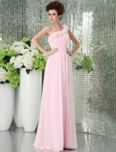 Charming One-Shoulder Pink Chiffon Bridesmaid Dress 