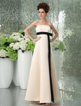 Romantic Spaghetti Sash Floor Length Satin Bridesmaid Dress
