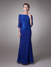 Royal Blue Off-The-Shoulder Chiffon Mother Of Bride And Groom Dress
