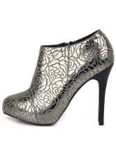 Silver Gray Embossing PU Stiletto Heel Womens Ankle Boots