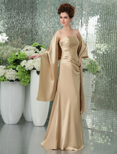 Sheath Strapless Floor-Length Satin Pleated Dress For Bridesmaid 