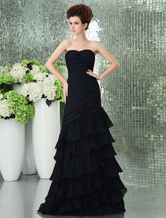 Sweetheart Dark Navy Blue Chiffon Floor Length Prom Dress