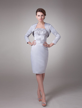 A-line Knee-Length Silver Satin Dress For Mother of the Bride 