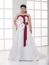 White And Red A-line Sweetheart Satin Beading Plus Size Wedding Gown
