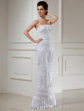 White Fantastic Satin Strapless Mermaid Trumpet Floor Length Wedding Dress