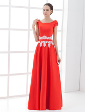 Attractive Short Sleeves Red Floor Length Satin Mother Of Groom And Bride Dress