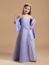 Robe de demoiselle d'honneur en lilas populaire de courroie à double spaghetti en satin de longueur à plancher 