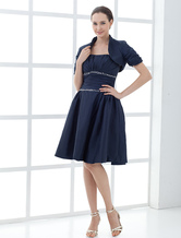 Taft Prom-Brautmutterkleid in Schwarz, knielang