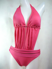 Charmant bikini d'une pièce sexy en spandex et polyester rose à dos décolleté 