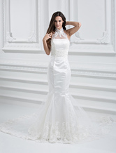Elegant White Net Strapless Mermaid Trumpet Column Wedding Dress