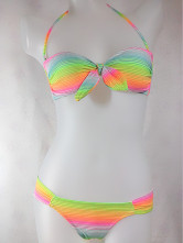 Multi-color Stripe Nylon Knotted Two Piece Bikini Swim Suit