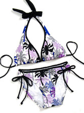Natural Printed Triangle Halter Polyester Spandex Womens Bikini Swimsuit