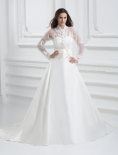 White Classical Satin A-line Wedding Dress