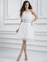 White Tulle Beautiful A-line Women Short Wedding Dress