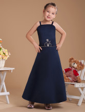 Amazing Royal Blue Satin Double Spaghetti Straps Floor Length Junior Bridesmaid Dress