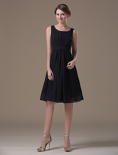 Concise Black Chiffon Tea Length Maternity Bridesmaid Dress