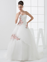 Euro Style Ball Gown Sweetheart Embroidery Beading Satin Wedding Dress