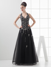 Gorgeous A-line Sweetheart Halter Applique Beading Net Ball Gown Dress