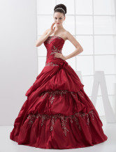 Gorgeous Burgundy Strapless Beading Taffeta Ball Gown