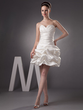 Ivory Satin Organza Strapless Knee Length Wedding Dress