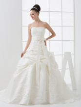 Ivory Strapless Ball Gown Sash Satin Wedding Gown