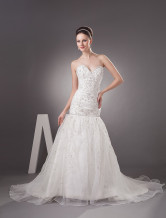 Lace Style Mermaid Trumpet Sweetheart Strapless Applique Beading Satin Chiffon Pongee Luxury Wedding Dress