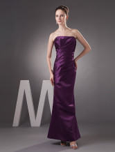 Pretty Grape Satin Strapless Floor Length Bridesmaid Dress