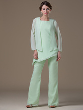 Sexy Pale Green Chiffon Mother Of The Bride Pant Suits