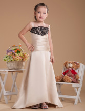 Stunning Champagne Satin Thin Shoulder Straps Floor Length Junior Bridesmaid Dress