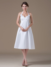 Mini Robe de mariée pour la réception blanche de V-col en satin  