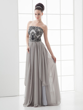 A-line Strapless Floor-Length Chiffon Split Front Sequin Evening Dress 