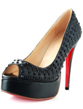 Chaussures noires de 4 3/4'' talons et d'orteils voyants en peau de mouton 