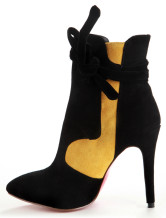Black 4 1/3" High Heel Bandage Sheepskin Womens Ankle Boots