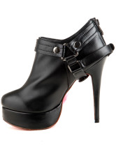 Black 4 3/4" High Heel 4/5" Platform Tassel PU Womens Ankle Boots