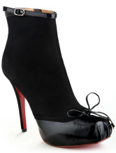 Elegant Black 4 3/4'' High Heel 4/5'' Platform Sheepskin Womens Ankle Boots