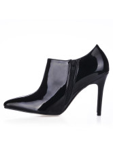 Black Pointed Toe Patent Leather Womens High Heel Booties
