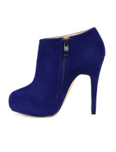 Blue Zip Closure Stiletto High Heel Flannel Womens Ankle Boots