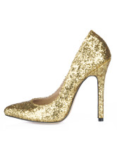 Golden Stiletto Heel Sequin PU Womens Pumps