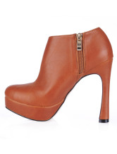 Light Brown Platform PU Womens High Heel Ankle Boots