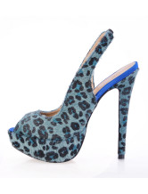 Peep Toe Sling Back Platform Leopard Flannel Womens Shoes