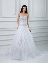 Euro Style Ball Gown Sweetheart Strapless Beading Embroidery Satin Organza Wedding Dress