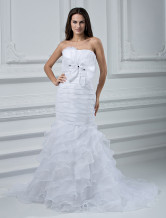 White Organza Strapless Mermaid Trumpet Wedding Dress