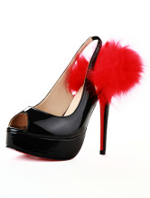 Elegant Black Flower 5 1/2''High Heel 1 1/5'' Platform PU Womens Peep Toe Shoes