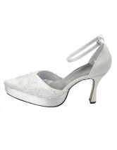 4 1 / 2''High Heel White Lace Applique scarpe da sposa in raso Platform