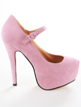 Pink Platform Sheepskin Suede Woman's  Mary Janes Pumps