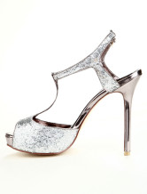 Modern Silver 4 3/4'' High Heel 4/5'' Platform Sequins Womens Fashion Sandals