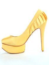 Yellow Elegant Satin 1 1/5'' Platform 5 1/10'' High Heel Shoes For Women