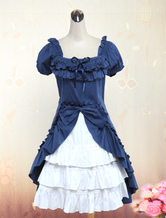 Robe classique de Lolita en bleu marin de manches courtes avec ride en coton